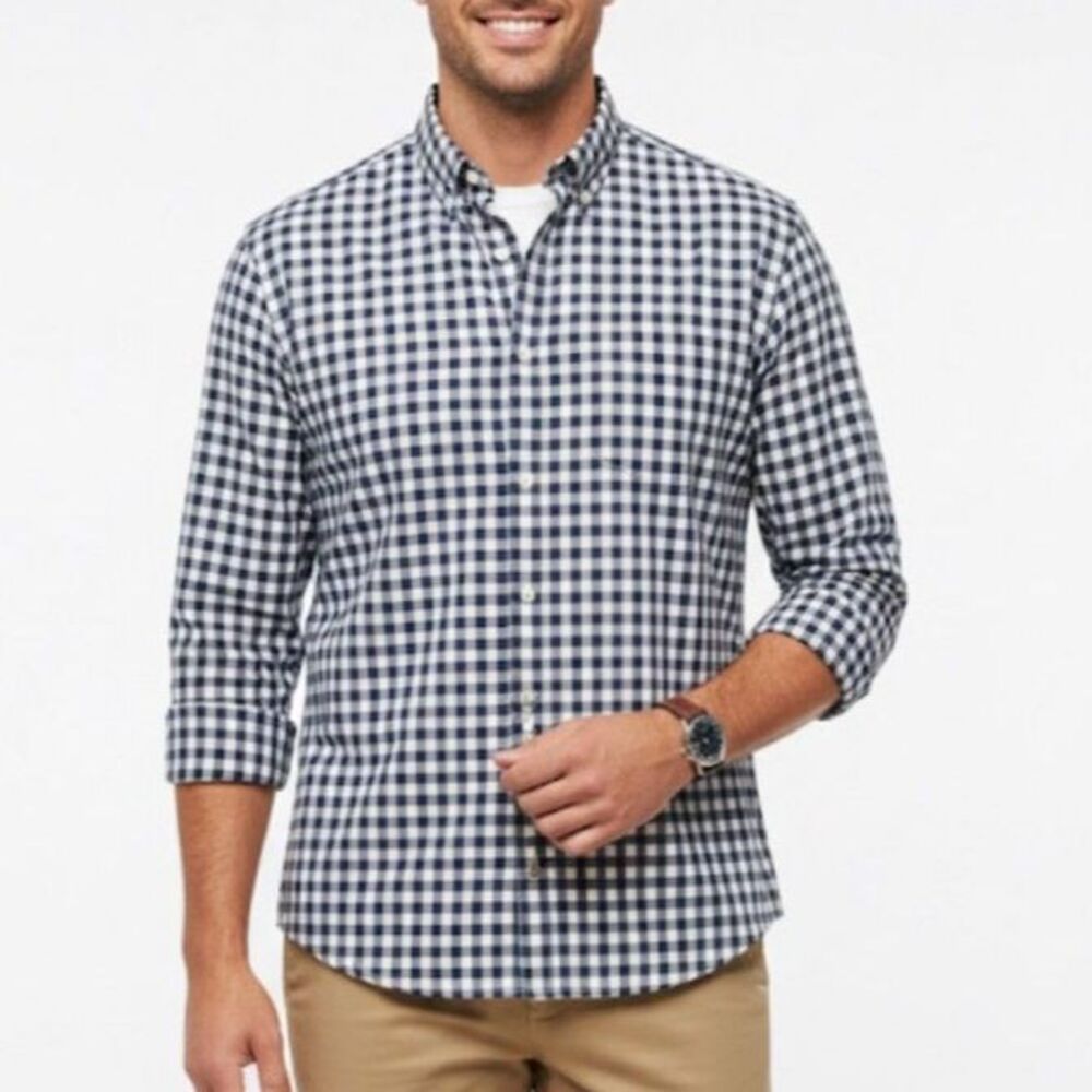Uniqlo Men's Navy White Gingham Check Cotton Long Sleeve Button-Down Shirt Sz XL